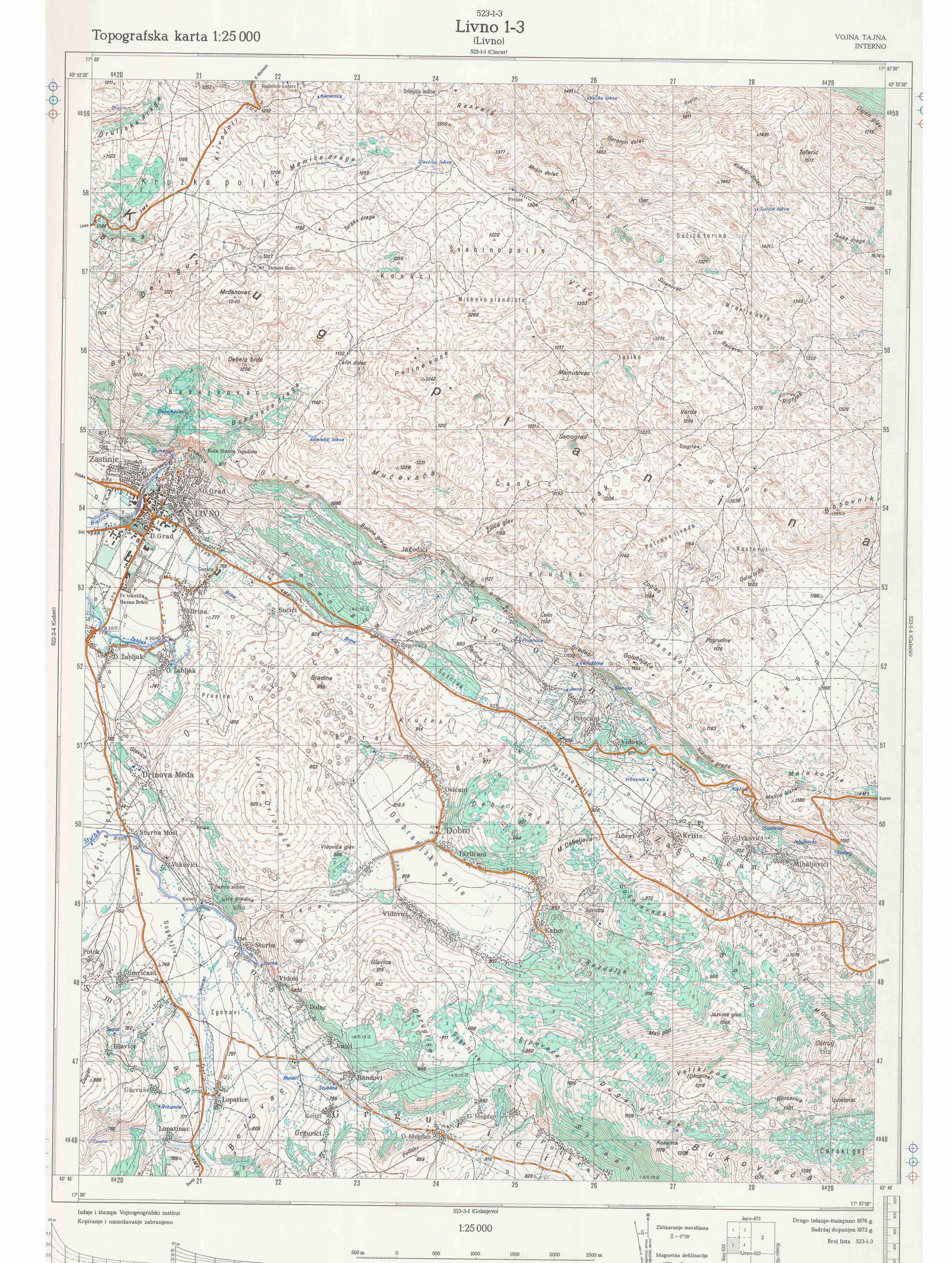  topografska karta BiH 25000 JNA  Livno